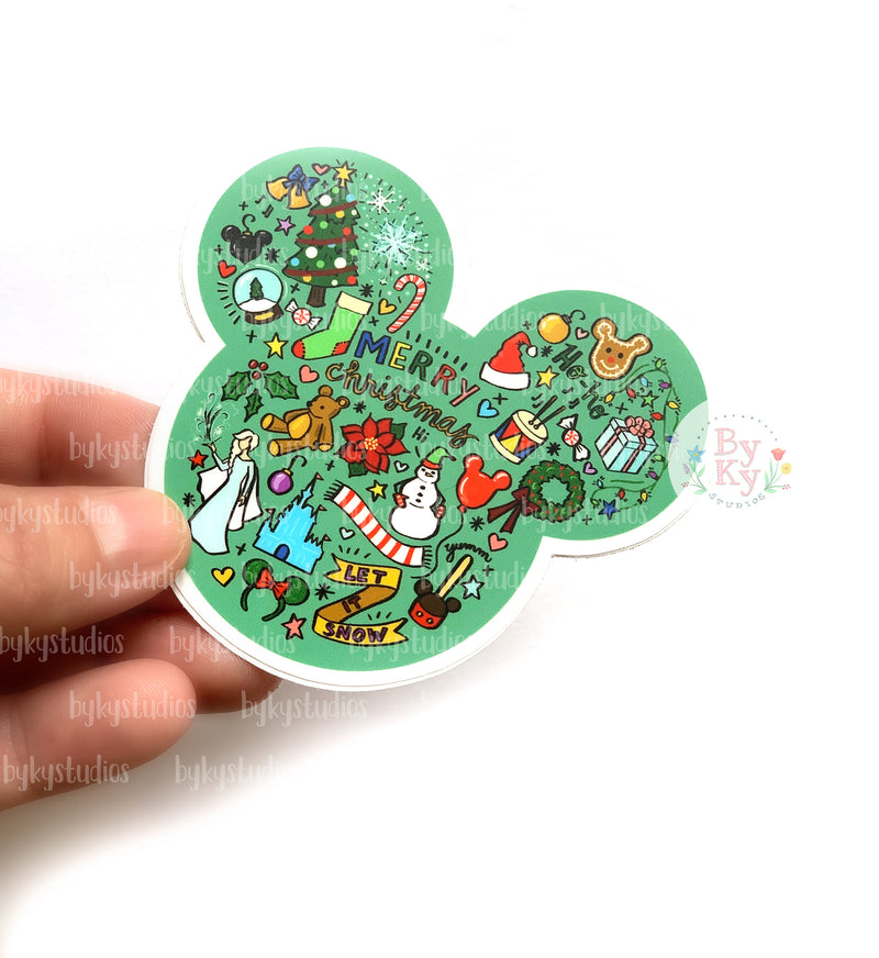 Christmas Mickey Doodle Vinyl Sticker