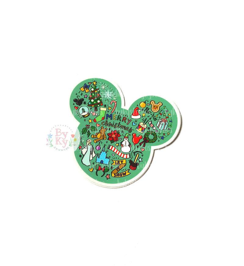 Christmas Mickey Doodle Vinyl Sticker