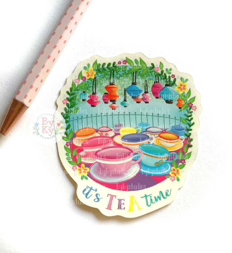 Teacups 'It's Tea Time' Vinyl Sticker